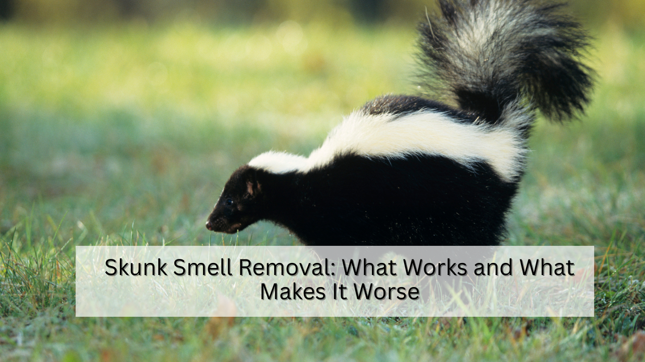 Skunk Smell Removal: What Works and What Makes It Worse If you’ve ever smelled a skunk up close, you know it’s unforgettable. That strong, sour, burnt-rubber kind of stench clings to everything — your clothes, your pets, even your house. And here’s the kicker: trying to cover it up usually makes it worse. Every year across Ontario, homeowners call pest control companies in a panic after a skunk sprays under their porch or near their vents. It’s one of the most common wildlife calls — and one of the trickiest to fix without the right approach. So, let’s break it down: what actually works, what doesn’t, and how to get rid of that smell for good — safely and humanely. Why Skunks Spray Before you rush to clean, it helps to know why skunks spray in the first place. They don’t do it for fun. It’s their defence mechanism — kind of like pepper spray, but worse. A skunk releases a sulphur-based oil from its glands when it feels threatened. It can shoot that oily mist up to 10 feet, and it sticks to whatever it hits — fur, clothes, concrete, or siding. The smell isn’t just bad; it’s chemical. That’s why soap and water alone don’t touch it. The odour comes from compounds called thiols, which cling to oils and take time (and chemistry) to neutralize. What You Shouldn’t Do Let’s start with the mistakes most people make. When you panic, it’s easy to grab the wrong cleaner or do something that spreads the smell further. 1. Don’t Use Bleach or Ammonia Mixing chemicals with skunk spray can create dangerous fumes. Besides, they don’t neutralize thiols — they just make the air toxic. 2. Don’t Spray Air Fresheners They only mask the smell temporarily. Once the air clears, the stink returns. It’s like spraying perfume in a smoky room — it doesn’t fix the problem. 3. Don’t Wash Pets With Regular Shampoo Pet shampoos aren’t designed for skunk oil. You’ll just spread the smell deeper into their fur. You need a mix that breaks down the oil, not covers it. 4. Don’t Ignore the Source If a skunk sprayed under your deck or shed, the smell will keep coming back until the animal (or the scent source) is removed. The first step is always to find where it happened. How to Get Rid of Skunk Smell — The Right Way Now for the part that actually works. These are proven methods used by wildlife control professionals and veterinarians alike. 1. The Homemade Skunk Odour Neutralizer (for Pets and Clothes) You’ve probably heard of tomato juice baths. They don’t work. They only hide the smell for a short time. Here’s what does work — a simple chemical reaction that breaks down skunk oil at the molecular level. You’ll need: 1 quart (1 litre) of 3% hydrogen peroxide 1/4 cup of baking soda 1 teaspoon of liquid dish soap How to use it: Mix ingredients fresh each time — never store this mixture in a closed bottle (it can explode). Apply it generously to the affected fur or fabric. Let it sit for about 5 minutes. Rinse thoroughly with warm water. Repeat once if needed. This works because peroxide oxidizes the thiols — basically breaking the smelly molecules apart so they can’t cling anymore. 2. For Indoor Odour (When Skunk Spray Gets Into the House) If the smell has drifted indoors — through open windows, vents, or under the floor — it’s going to take a bit of patience. Here’s what to do: Air it out: Open all windows and use fans to move air outdoors. Use vinegar bowls: Place small bowls of white vinegar in affected rooms for 24–48 hours. Vinegar absorbs odours naturally. Change HVAC filters: Skunk odour particles get trapped inside heating and cooling systems. Wipe hard surfaces: Mix 1 part vinegar with four parts water and wipe walls, floors, and furniture. If the smell lingers for more than a few days, you likely have skunk oil on or under your house. In that case, you’ll need a professional cleaning. 3. For Cars If a skunk sprays near your driveway or your car tires, the smell can get trapped inside the vents or fabric. Try this: Wipe exterior surfaces with diluted vinegar. Sprinkle activated charcoal or baking soda on carpets overnight, then vacuum. Replace cabin filters (yes, even your car has one). Avoid using air fresheners — they mix with the smell and make it worse. 4. For Outdoor Areas (Decks, Porches, Sheds) If the skunk sprayed under your porch or deck, it’s not just about cleaning. The smell seeps into wood and soil. To neutralize it: Mix 1 cup of vinegar and 1 cup of hydrogen peroxide with 1 gallon of water. Use a garden sprayer to mist the area. Repeat after a day or two. If you still smell it after a week, it’s possible the skunk is still living under there — or sprayed more than once. That’s when you call a wildlife expert. How to Prevent Skunks from Coming Back Once you’ve cleaned up the smell, your next goal is to make sure it doesn’t happen again. 1. Seal Openings Check under decks, sheds, and crawl spaces. Close gaps larger than 3 inches using wire mesh or metal flashing. 2. Secure Garbage Bins Skunks love leftovers. Lock your garbage lids and don’t leave pet food outside overnight. 3. Keep Lights On Motion-activated lights scare off nocturnal animals like skunks. 4. Remove Shelter Options Wood piles, old furniture, and open compost bins make perfect hiding spots. 5. Use Repellents Some natural repellents (like citrus peels, vinegar spray, or castor oil granules) help keep skunks away. They’re not foolproof, but they make your yard less inviting. When to Call a Professional If the smell is strong, if you’ve spotted a skunk under your porch, or if your pet keeps getting sprayed — it’s time to bring in help. Wildlife control technicians handle skunks humanely using live traps and exclusion doors. That means the animal is removed safely, and entry points are sealed after it’s gone. Professionals also have access to commercial-grade deodorizing equipment and enzyme cleaners that fully neutralize odours — not just mask them. At BugManagers, our team deals with skunk removal across Ontario — from Toronto to Mississauga to Hamilton. We make sure the skunk is gone, your space is safe, and the smell doesn’t return. A Few Common Questions Q: How long does skunk smell last? If untreated, the smell can last up to three weeks — longer if it’s absorbed into wood, fabric, or carpet. Q: What if my dog got sprayed in the eyes? Rinse their eyes gently with cool water or a saline solution. Please avoid using any soap near their eyes and call your vet right away. Q: Can I trap a skunk myself? You shouldn’t. Skunks are protected under Ontario’s wildlife regulations, and trapping without proper equipment can cause injury or more spraying. Q: How much does professional skunk removal cost? It depends on where the skunk is located and how much cleanup is needed. Most homeowners in Ontario pay between $250 and $600, depending on the complexity. Why Skunk Smell Feels Impossible to Remove People often describe skunk odour as “sticking to the air.” That’s because the sulphur oils bond to everything — from skin to insulation. If you’re smelling it for days, it doesn’t mean you didn’t clean enough; it means some residue is still trapped in a hidden surface. Here’s what professionals do differently: Use ozone machines or thermal foggers to break down odour molecules in the air. Apply enzyme-based cleaners that dissolve organic residue. Identify hidden areas where oil may have splashed — like under decks or foundation gaps. Sometimes, solving the smell means finding and treating the exact spot of the spray, not just the air around it. The Humane Side of Skunk Control Skunks aren’t aggressive. They’re shy, gentle animals that spray only when scared. They help control garden pests like grubs and insects, too. That’s why professional wildlife control always focuses on humane removal — guiding the animal out safely, sealing its entry, and preventing future encounters. It’s not about punishment. It’s about balance — keeping both your home and the local ecosystem safe. Final Thoughts You can’t stop skunks from existing, but you can stop them from making your home their hangout. If you smell that unmistakable odour near your house, don’t panic. Skip the tomato juice. Skip the bleach. Use the right neutralizer, air out your home, and check for signs of entry. And if the smell just won’t quit, call in a professional like BugManagers. We’ll handle the source, clean the area, and make sure your space smells fresh again — safely and humanely. Because your home should smell like home, not like a skunk.
