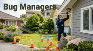 Professional wasp nest removal in Brampton using protective gear and safe pest control treatment by Bug Managers