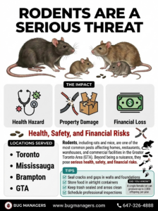 Rodents including rats and mice posing health, safety, and property risks in homes, restaurants, and warehouses in the GTA
