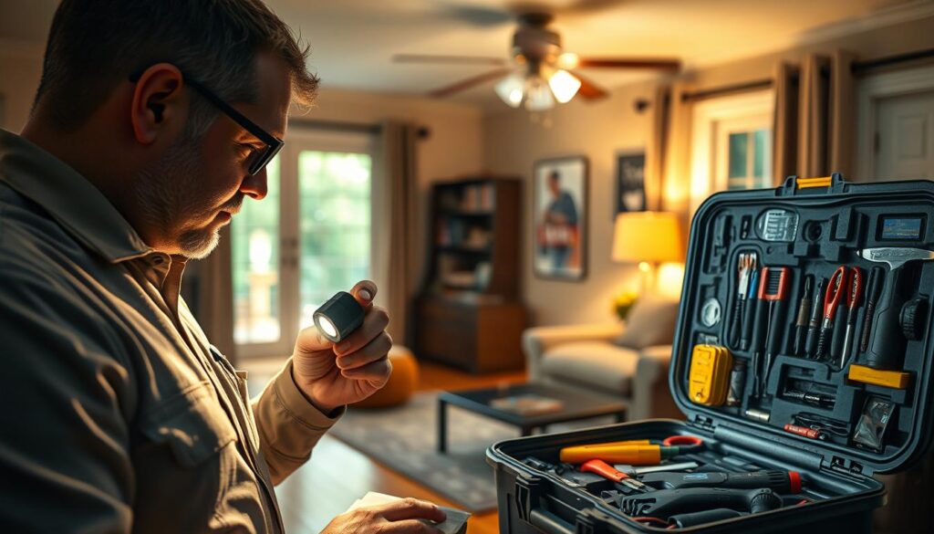 A photorealistic scene depicting a licensed pest control technician from A photorealistic scene depicting a licensed pest control technician from