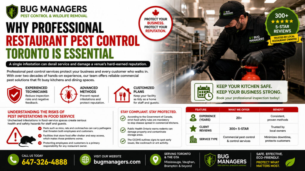 Professional restaurant pest control helps Toronto businesses protect food safety, pass health inspections, and maintain a trusted reputation. Professional restaurant pest control helps Toronto businesses protect food safety, pass health inspections, and maintain a trusted reputation.