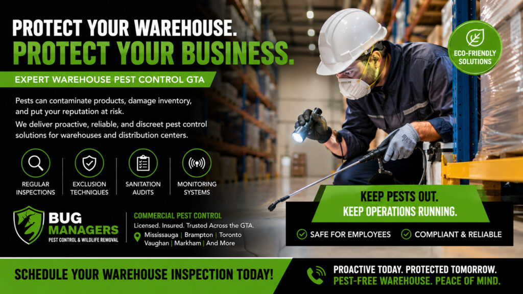 Protect your warehouse, inventory, and reputation with proactive commercial pest control solutions designed to keep GTA operations pest-free, compliant, and running smoothly. Protect your warehouse, inventory, and reputation with proactive commercial pest control solutions designed to keep GTA operations pest-free, compliant, and running smoothly.